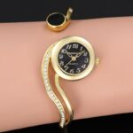 Reloj de pulsera de oro rosa para mujer con diamantes de imitación, joyería 4