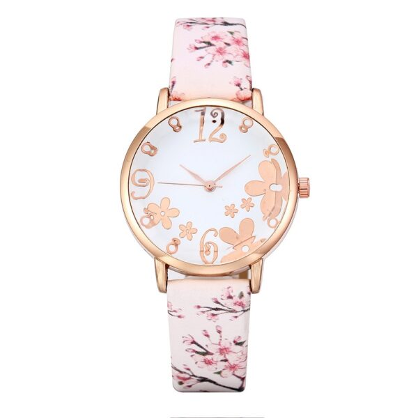 Reloj de lujo para mujer, pulsera de cuarzo con estampado de flores en relieve, con esfera de cinturón, para estudiantes 4