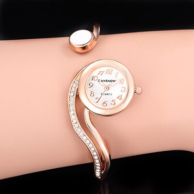 Reloj de pulsera de oro rosa para mujer con diamantes de imitación, joyería 8