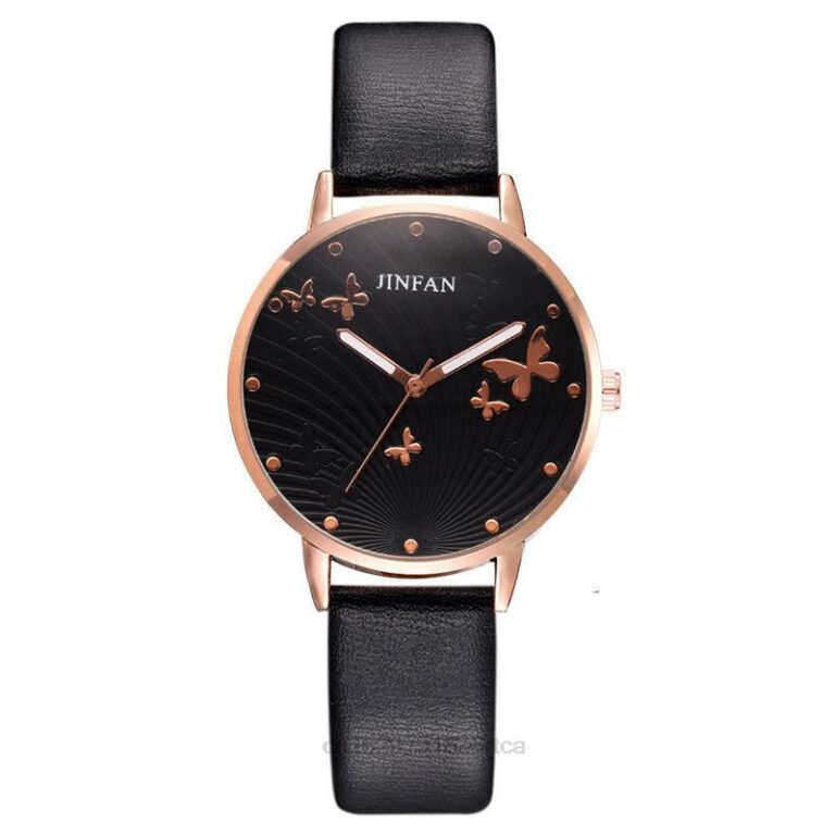 Reloj de cuero de cuarzo para mujer, diseño de esfera de mariposa Simple 2