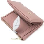 Leaves-cartera larga de piel sintética con cierre para mujer, billetera de piel sintética suave con cremallera, tarjetero 6