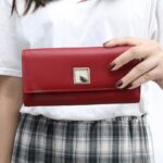 Billeteras de cuero sintético para mujer, cartera larga para teléfono, bolso de mano con hojas, monedero, tarjetero 3