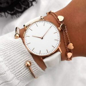 Reloj de cuero de lujo para mujer, pulsera de cuarzo Simple