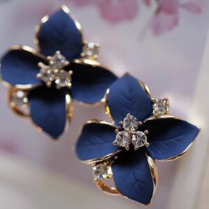 Pendientes Elegantes De Cristal De Flor Azul Para Mujer, Pendientes De Camelia