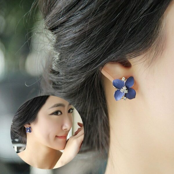 Pendientes Elegantes De Cristal De Flor Azul Para Mujer, Pendientes De Camelia 2