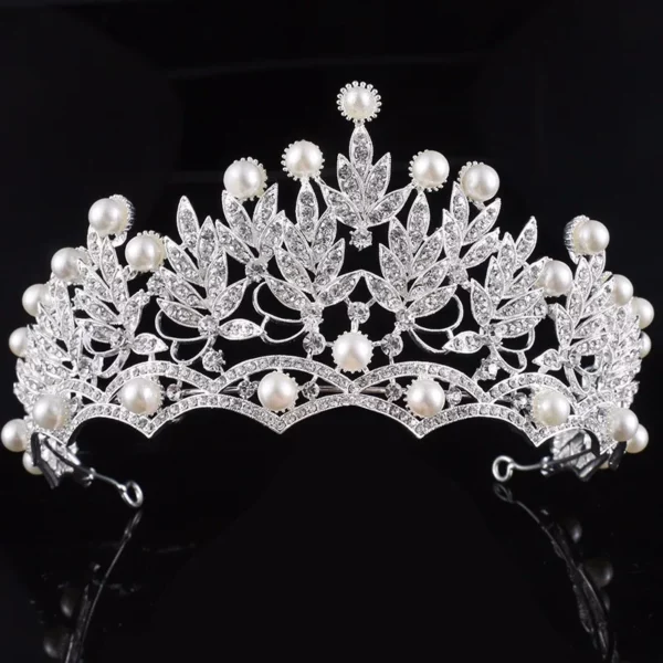 Coronas de perlas de cristal Tiara de diamantes de imitación 4